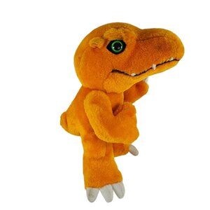 Vintage Digimon Agumon Plush Green Plastic Eyes 1999 2000 Orange 8"